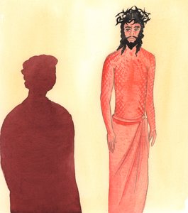 Quem suporta as dores e as humilhações com paciência, por amor a Cristo, é como Aquele que foi ferido por nossa causa, 2001 (w - c no papel) de Elizabeth Wang