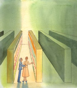 Uma pessoa com um conhecimento limitado de Deus e das pessoas, com expectativas limitadas, ignora por vezes as maravilhas que Deus pode realizar, que conhece as necessidades reais de cada um, 2005 (aguarela sobre papel) de Elizabeth Wang