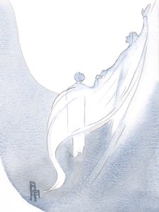 Um véu branco cintilante parecia cobrir todas as minhas faltas, e Ele me carregou, em oração, ao Pai, 2000 (w - c no papel) de Elizabeth Wang