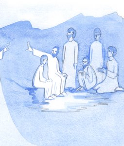 Um verdadeiro discípulo fica perto de Cristo, aprende com Ele e está confiante no amor de Cristo mesmo quando Cristo parece estar distante, 2001 (w - c no papel) de Elizabeth Wang