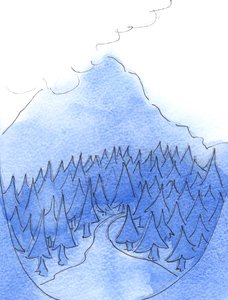 Ao longo da estrada para o céu: é melhor mantermos nossos olhos no cume brilhante da Montanha Sagrada do que na estrada sombria abaixo, 2003 (w - c no papel) de Elizabeth Wang