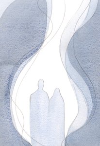 Enquanto eu orava, em comunhão com Cristo e Sua Mãe, minha pequena chama de oração fazia parte da grande chama, ascendente., 2001 (w - c no papel) de Elizabeth Wang