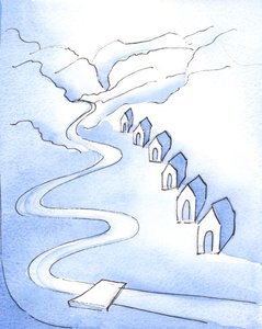 Como um monge trabalha, pela oração, exemplo, ensino e bondade, para cuidar e educar crianças, ele está ajudando a construí-los em uma série de templos do Espírito Santo, 2003 (w - c no papel) de Elizabeth Wang