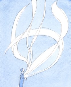 Como chamas gigantescas saltam da superfície do sol, as orações fervorosas da alma ardente saltam, 2003 (w - c no papel) de Elizabeth Wang