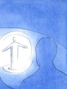 Enquanto o Pai olha hoje para o nosso trabalho, Ele vê a luz, porque Cristo, puro e santo, está aqui entre o Seu povo, 2003 (w - c no papel) de Elizabeth Wang