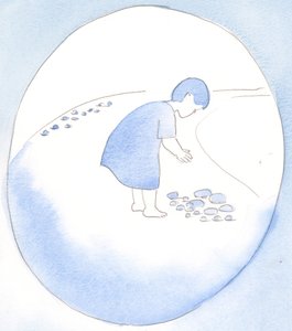 Ao oferecermos nossos pecados a Deus, em arrependimento, Ele os aceita como um presente, como quando uma mãe aceita uma pedra de um filho como uma joia, 2002 (w - c no papel) de Elizabeth Wang
