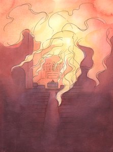 Na missa, é como se um fogo ardente do amor divino penetrasse na igreja - amor do Pai que &39;dá&39; Seu Filho a nós em cada missa, 2003 (w - c no papel) de Elizabeth Wang