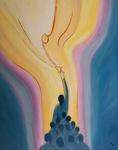 Em cada Missa alcançamos e encontramos o Pai através do Sacrifício de Cristo nossa Cabeça, unidos uns com os outros e com Ele, 2002 (óleo a bordo) de Elizabeth Wang