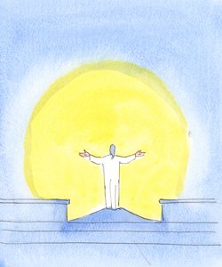 Em cada celebração do Santo Sacrifício da Missa, Cristo está realmente presente, orando pelos pecadores, olhando para o Pai, assim como quando Cristo orou na cruz em 2004 (w - c no papel) de Elizabeth Wang