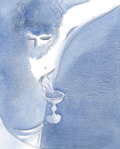 Na Consagração, eu vi Seu Precioso Sangue derramando de Seu lado ferido, 2001 (w - c no papel) de Elizabeth Wang