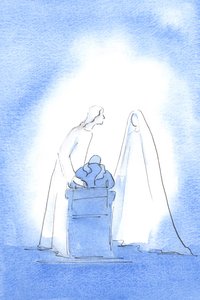 Na missa de Páscoa, disse que gostaria de tê-la conhecido melhor. Então Nossa Senhora estava ao meu lado, me cumprimentando, deliciando-se com a minha alegria, 2003 (c - c no papel) de Elizabeth Wang