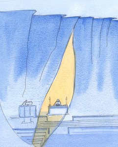Na consagração, pela Presença de Cristo, é como se um caminho tivesse sido aberto na &39;falésia&39; da vida terrena, e a glória do Céu brilhasse, 2002 (w - c no papel) de Elizabeth Wang