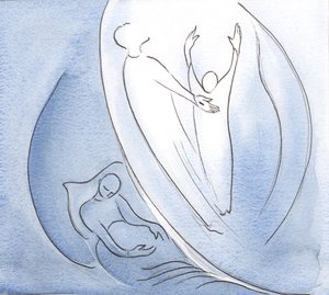No momento da morte, a alma que morre em Cristo é arrebatada com Ele e levada ao Pai, 2000 (w - c no papel) de Elizabeth Wang