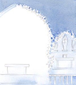 Antes do início da Santa Missa, vi a igreja invisivelmente decorada com guirlandas para a festa de Nossa Senhora., 2001 (w - c no papel) de Elizabeth Wang