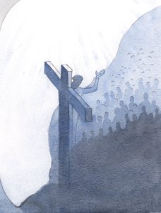 Por Sua divina compaixão e em solidariedade com Seu próprio povo na Terra, Cristo ocultou os pecados de toda a raça humana., 2001 (w - c no papel) de Elizabeth Wang