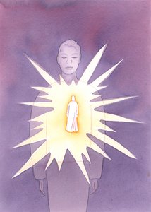 Pelo Espírito Santo, Cristo está presente na alma do batizado, irradiando Seu amor e sabedoria, irradiando a alma com alegria e bondade divinas., 2004 (w - c no papel) de Elizabeth Wang
