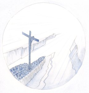 Pelo poder do Sacrifício de Cristo, durante a Santa Missa, Cristo perfura o céu e nos traz todos para mais perto do Pai - assim como quando um grande navio entra em um estuário para trazer sua preciosa carga para casa., de Elizabeth Wang