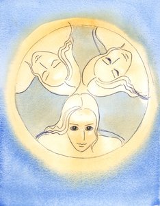 Com esta imagem, o Senhor lembrou que as Três Pessoas Divinas são Um Deus - Santo e indiviso, 2003 (w - c no papel) de Elizabeth Wang