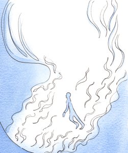Os filhos de Deus estão brincando em Sua Presença, ao que parece, entre os tentáculos de chamas com os quais o Pai se estende do grande e brilhante fogo da Divindade, 2003 (w - c no papel) de Elizabeth Wang