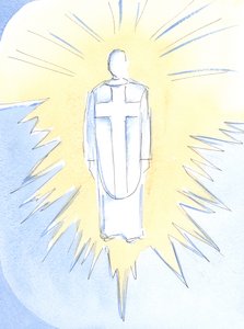Cristo - quase insuportavelmente deslumbrante, régio e poderoso - agora reina no céu, verdadeiro homem e verdadeiro Deus, nosso Sumo Sacerdote, 2002 (w - c no papel) de Elizabeth Wang