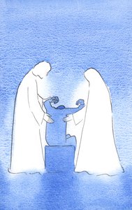 Cristo e Nossa Senhora estão sempre dispostos a nos ajudar. Sua assistência é terna, pessoal e incessante, todo o caminho para o céu, 2002 (w - c no papel) de Elizabeth Wang