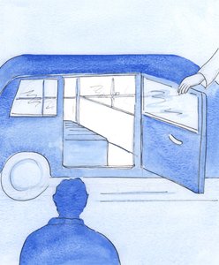 Cristo pede a Seus amigos que se entreguem aos Seus cuidados e aos Seus planos - como se cada um de nós entrasse em um carro, a convite de Cristo, para deixá-lo nos levar aonde quisesse, 2003 (w - co de Elizabeth Wang