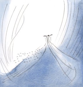 Cristo sai do coração do Pai, para nos alcançar que estamos tão distantes de Deus. Ele nos atrai para o Abraço Divino., 2001 (w - c no papel) de Elizabeth Wang