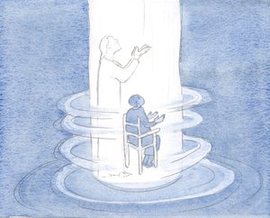 Cristo faz Sua obra dentro da alma, enquanto eu me sento em louvor sem saber , 2000 (w - c no papel) de Elizabeth Wang
