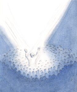 Cristo está presente conosco na Missa, verdadeiramente humano, de nosso meio oferecendo Seu sublime Sacrifício em nome de Seus irmãos e irmãs., 2001 (w - c no papel) de Elizabeth Wang
