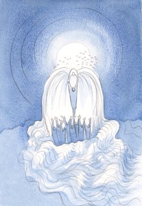 Cristo é uma &39;Cachoeira&39; de graças. Ele eleva todos nós, na Missa, a Deus nosso Pai, Fonte de todas as graças, no Espírito, 2000 (w - c no papel) de Elizabeth Wang