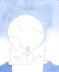 Cristo se preocupa com todos e com tudo em nosso planeta enquanto intercede por nós e oferece Seu Santo Sacrifício, 2004 (w - c no papel) de Elizabeth Wang