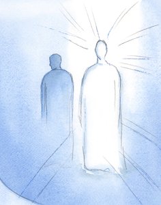 Cristo é nosso modelo e arquétipo. Nele, o fraco encontra o ajudante mais gentil, e os idosos encontram o Filho perfeito, 2002 (w - c no papel) de Elizabeth Wang