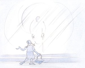 Cristo é terno para conosco, sejam quais forem nossos estados de espírito, se o saudamos com tristeza ou como uma colegial em alegria turbulenta., 2001 (w - c no papel) de Elizabeth Wang
