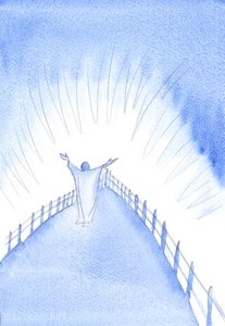 Cristo está com a Sua Igreja, durante o Santo Sacrifício da Missa, rezando por nós, 2002 (w - c no papel) de Elizabeth Wang