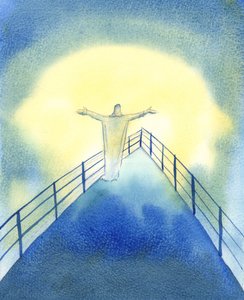 Cristo está com a Sua Igreja, durante o Santo Sacrifício da Missa, rezando por nós, 2002 (w - c no papel) de Elizabeth Wang