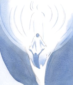 Cristo se inclina do céu e nos atrai, com o poder do Espírito Santo, ao coração de Deus, 2001 (w - c no papel) de Elizabeth Wang