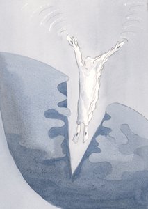 Cristo salta com amor nas profundas trevas de nossos corações., 2001 (w - c no papel) de Elizabeth Wang