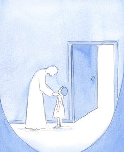 Cristo, como um irmão mais velho ou amigo, se alegra em nossos esforços para estar pronto para a celebração da missa de 2002 (w - c no papel) de Elizabeth Wang