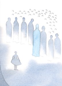 Cristo ouve com prazer sempre que Lhe trazemos alguma coisa, como uma criança em um recital, mas Ele ouve com mais alegria quando abrimos nossos corações em total confiança., 2000 (w - c no papel) de Elizabeth Wang