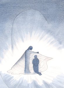 Cristo fez-me ver o manto de ouro que agora visto, através da Sua generosidade, 2000 (w - c no papel) de Elizabeth Wang