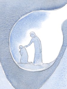 Cristo meu Senhor esperou pacientemente até que a dor diminuísse, 2000 (w - c no papel) de Elizabeth Wang