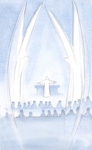Cristo nosso Senhor Ressuscitado esteve presente somos nós, em Sua glória e poder, guardados por Seus Santos Anjos, 2000 (w - c no papel) de Elizabeth Wang