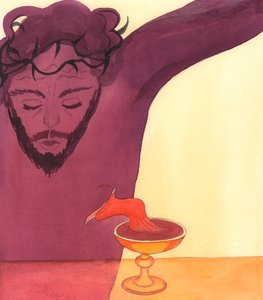 Cristo derramou Seu sangue vital por nós, no Calvário de 2000 (w - c no papel) de Elizabeth Wang
