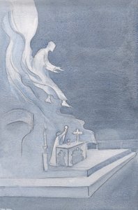 Cristo &39;reencontra-se&39; com os seus amigos, cada vez que a Santa Igreja o chama na missa, através da recitação solene das suas próprias palavras., 2001 (w - c no papel) de Elizabeth Wang