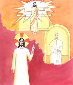 Cristo vê como pode ser difícil encontrar uma boa catequese para um investigador, numa época em que muitos dissidentes na Igreja oferecem suas próprias versões da Fé Católica, 2001 (w - c no papel) de Elizabeth Wang