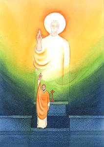 Cristo fala e age através dos seus sacerdotes, que abençoam e perdoam &39;in persona Christi capitis&39;, &39;na pessoa de Cristo, a Cabeça&39;, 2002 (w - c no papel) de Elizabeth Wang