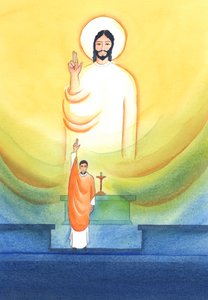 Cristo fala e age através dos seus sacerdotes, que abençoam e perdoam &39;in persona Christi capitis&39;, &39;na pessoa de Cristo, a Cabeça&39;, 2002 (w - c no papel) de Elizabeth Wang