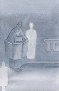 Cristo ficou ao lado do sacerdote que lia o Santo Evangelho para todos nós, que era a própria palavra de Cristo., 2000 (w - c no papel) de Elizabeth Wang
