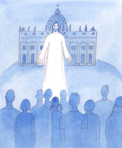 Cristo falou-me da mensagem que Ele oferece a todos os que discordam da doutrina da Igreja Católica:, 2005 (aguarela sobre papel) de Elizabeth Wang