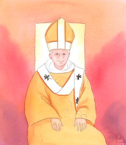 Cristo disse-me que ninguém é mais lúcido do que o Papa Bento XVI no que diz respeito às mudanças necessárias para que a Sagrada Liturgia seja conduzida de forma adequada, digna do Céu, 2005 (aguarela sobre papel) de Elizabeth Wang
